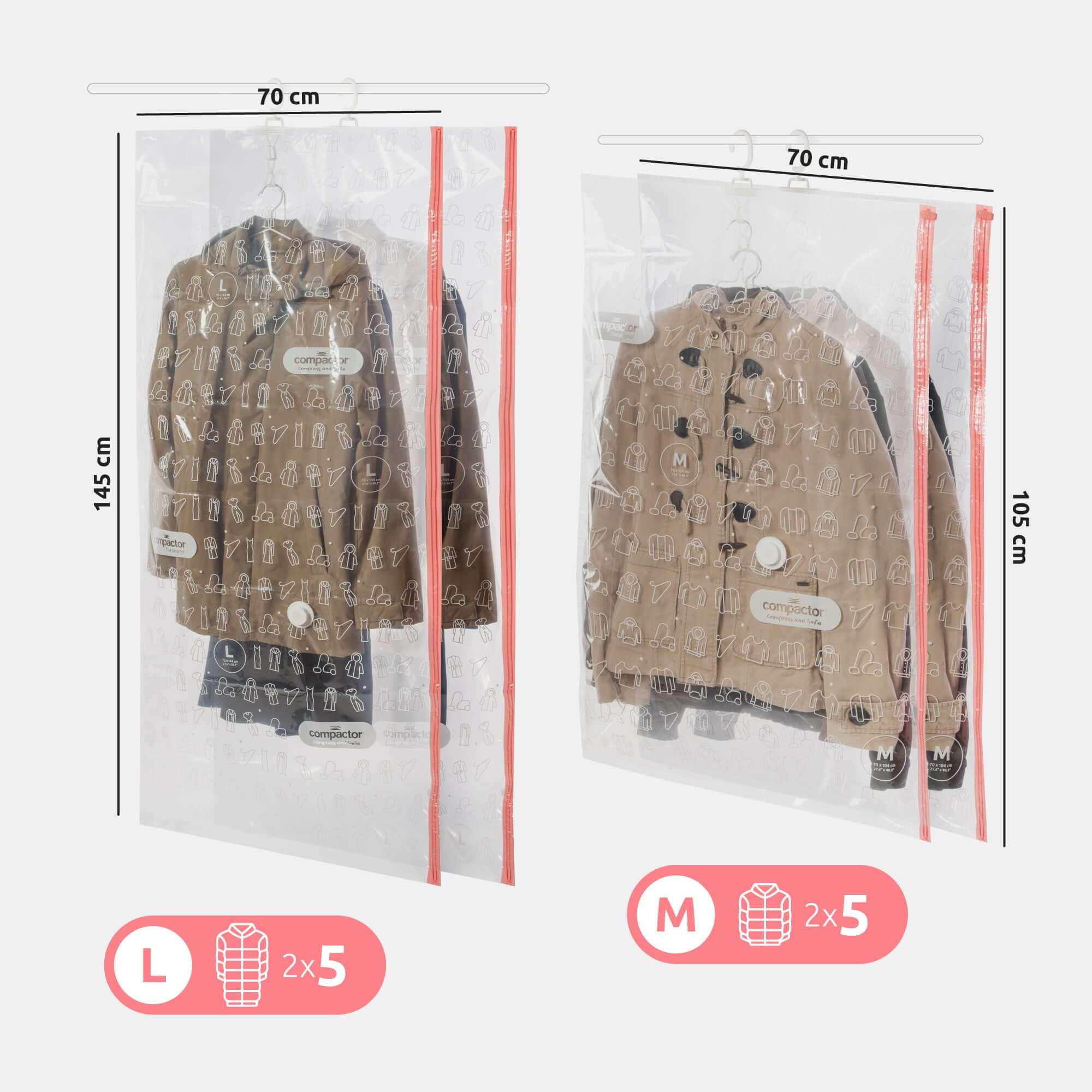 Lot de 4 sacs de rangement sous vide à suspendre Espace+ 2 Taille M + 2 Taille L