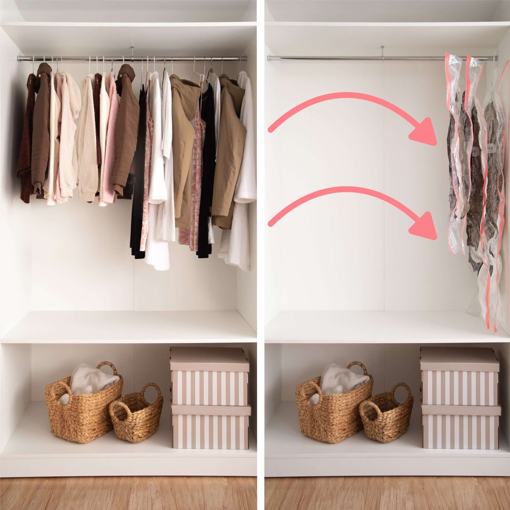 Lot de 4 sacs de rangement sous vide à suspendre Espace+ 2 Taille M + 2 Taille L