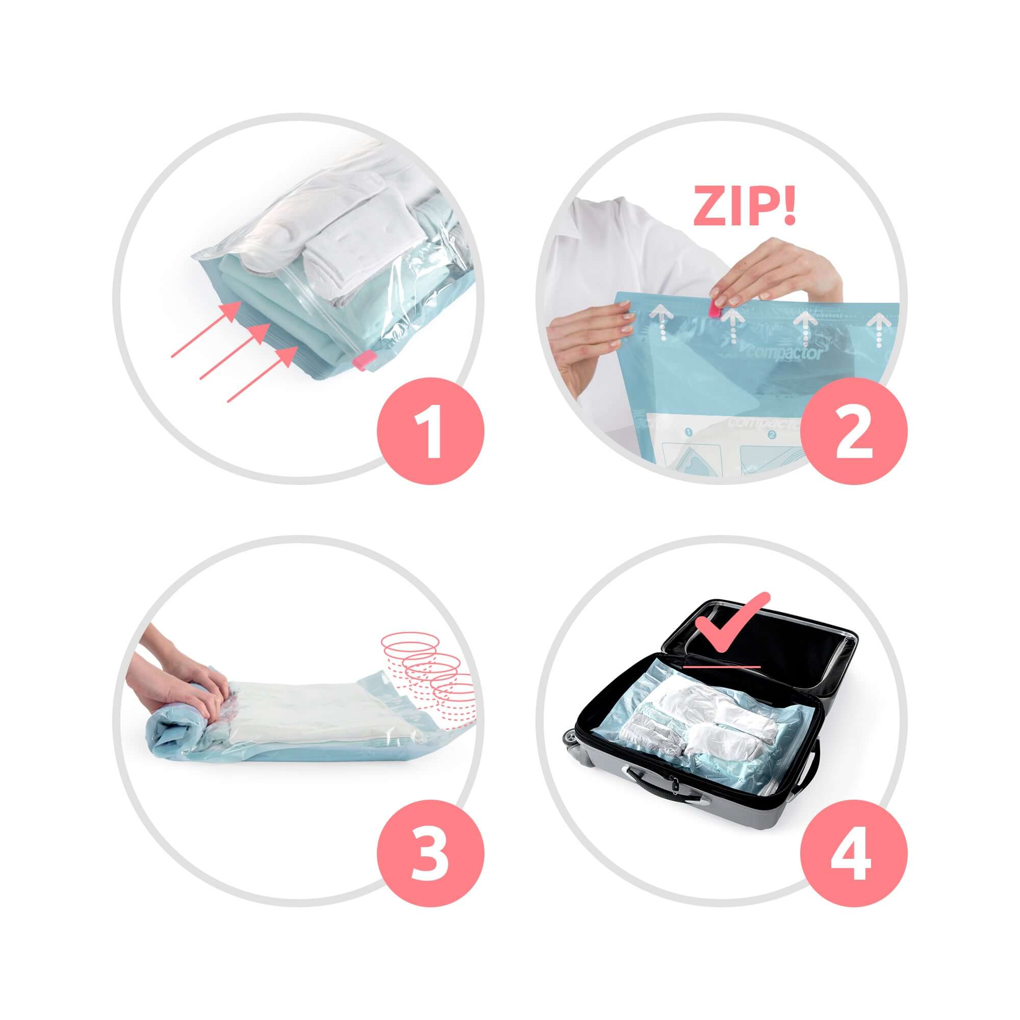 Lot de 6 sacs sous vide de voyage Roll-up