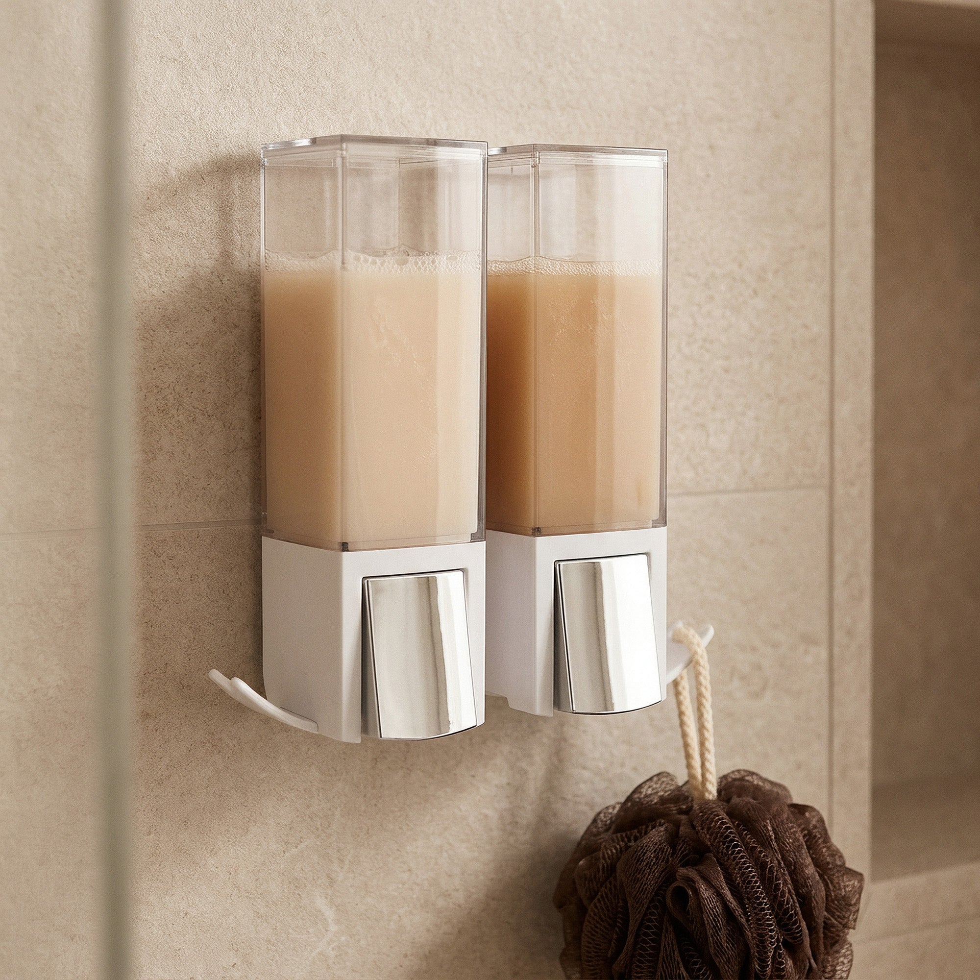 Dispenser doppio di sapone da parete ricaricabile Clever bianco