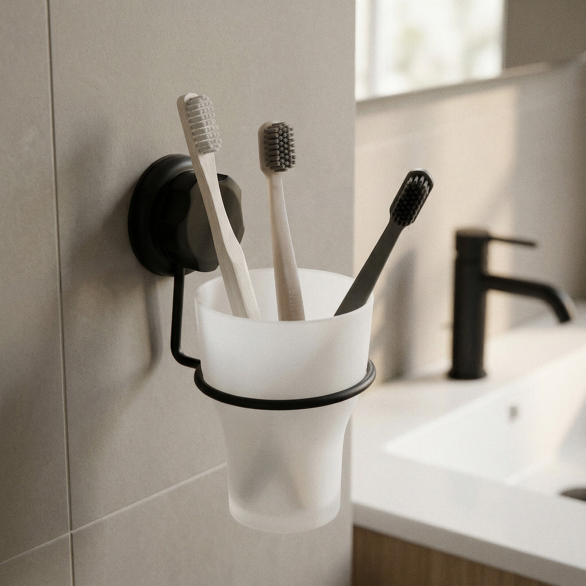 Porte brosses à dents ventouse noir