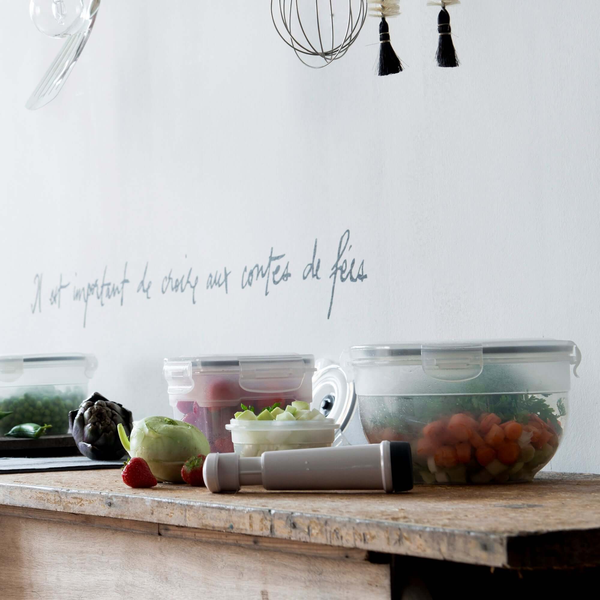 Set de 3 recipientes para alimentos al vacío transparentes Aspifresh S+M+L