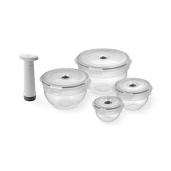 Set de 4 cajas para alimentos redondas al vacío con bomba transparente Aspifresh XS+S+M+L