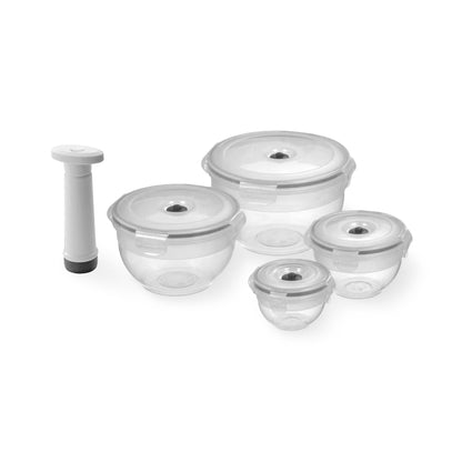 Set de 4 cajas para alimentos redondas al vacío con bomba transparente Aspifresh XS+S+M+L