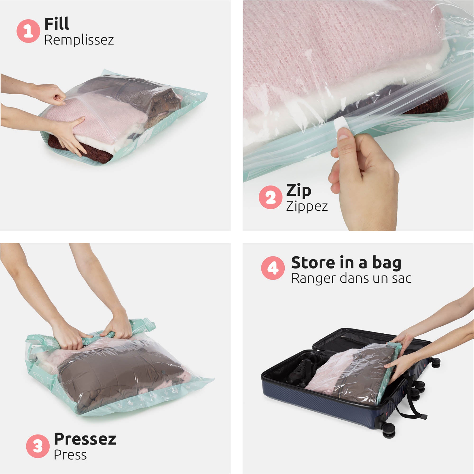 Juego de 6 bolsas de vacío enrollables para viaje