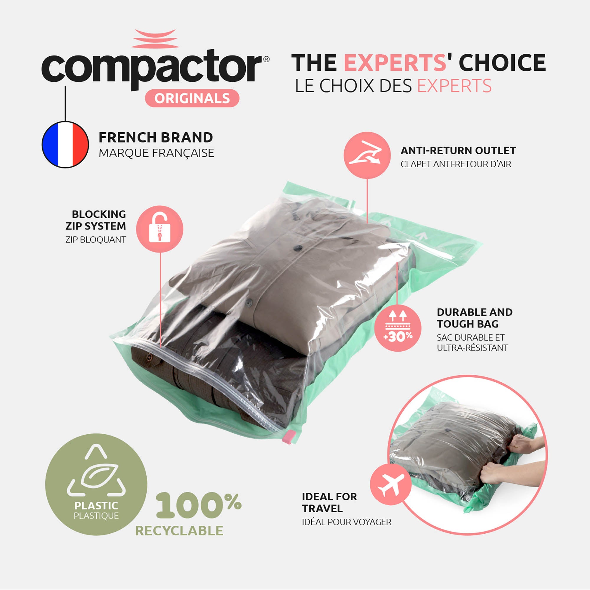 Juego de 6 bolsas de vacío enrollables para viaje