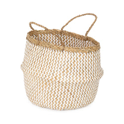 Panier de rangement en jonc de mer et papier tressés Belly M naturel et blanc