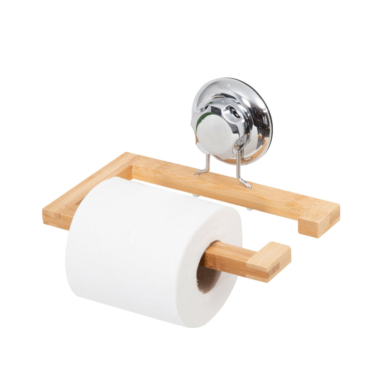 Porte papier toilette à ventouse en métal et bambou Bestlock Spa naturel et chrome