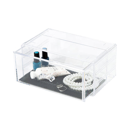 Caja de almacenamiento transparente para maquillaje y joyería con cajón