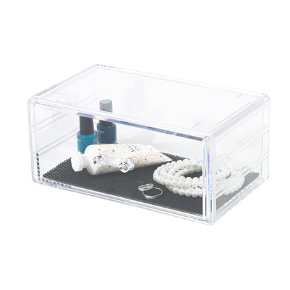 Caja de almacenamiento transparente para maquillaje y joyería con cajón