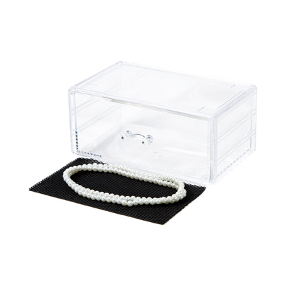 Caja de almacenamiento transparente para maquillaje y joyería con cajón