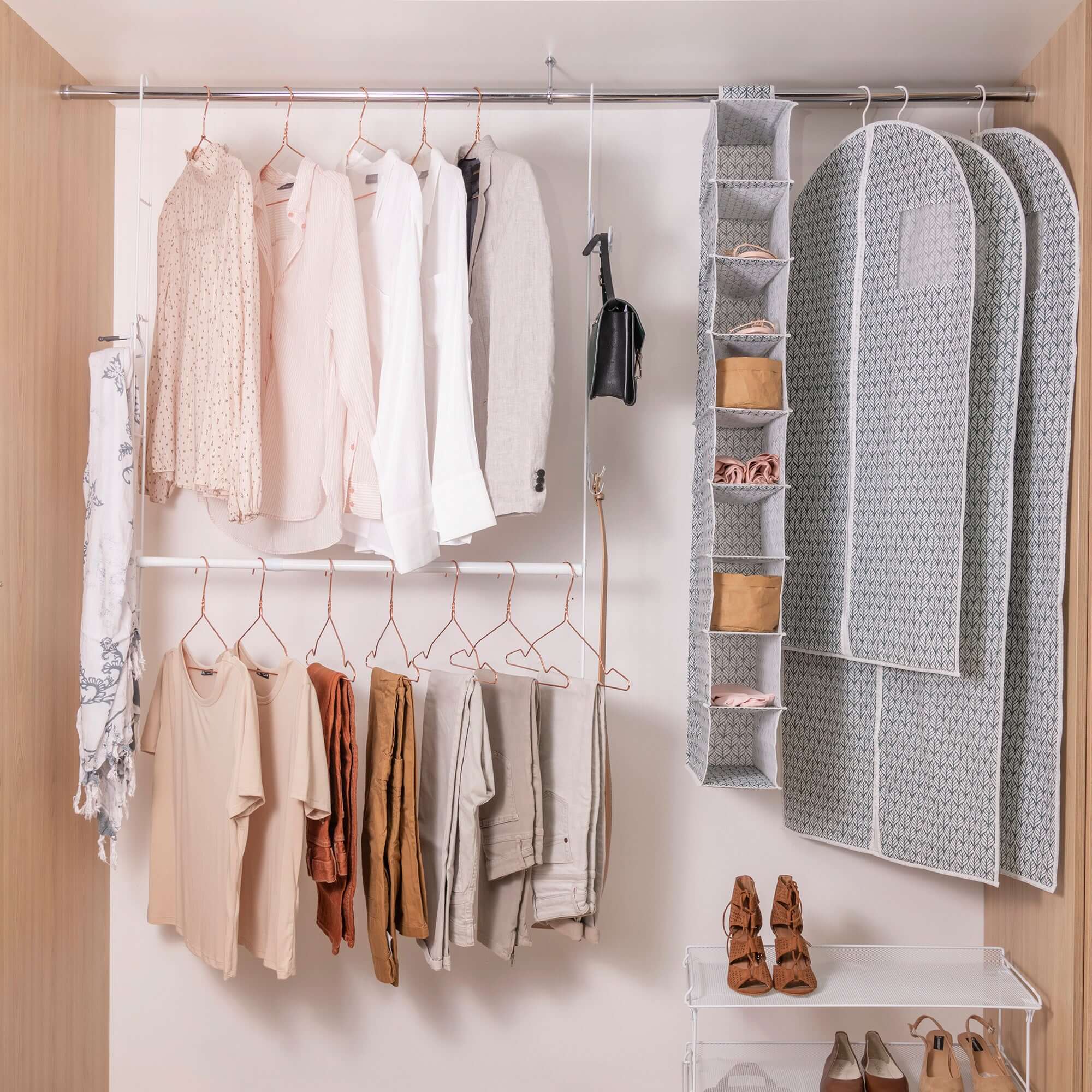 Kit optimizador vestidor colgante de metal blanco Xtend