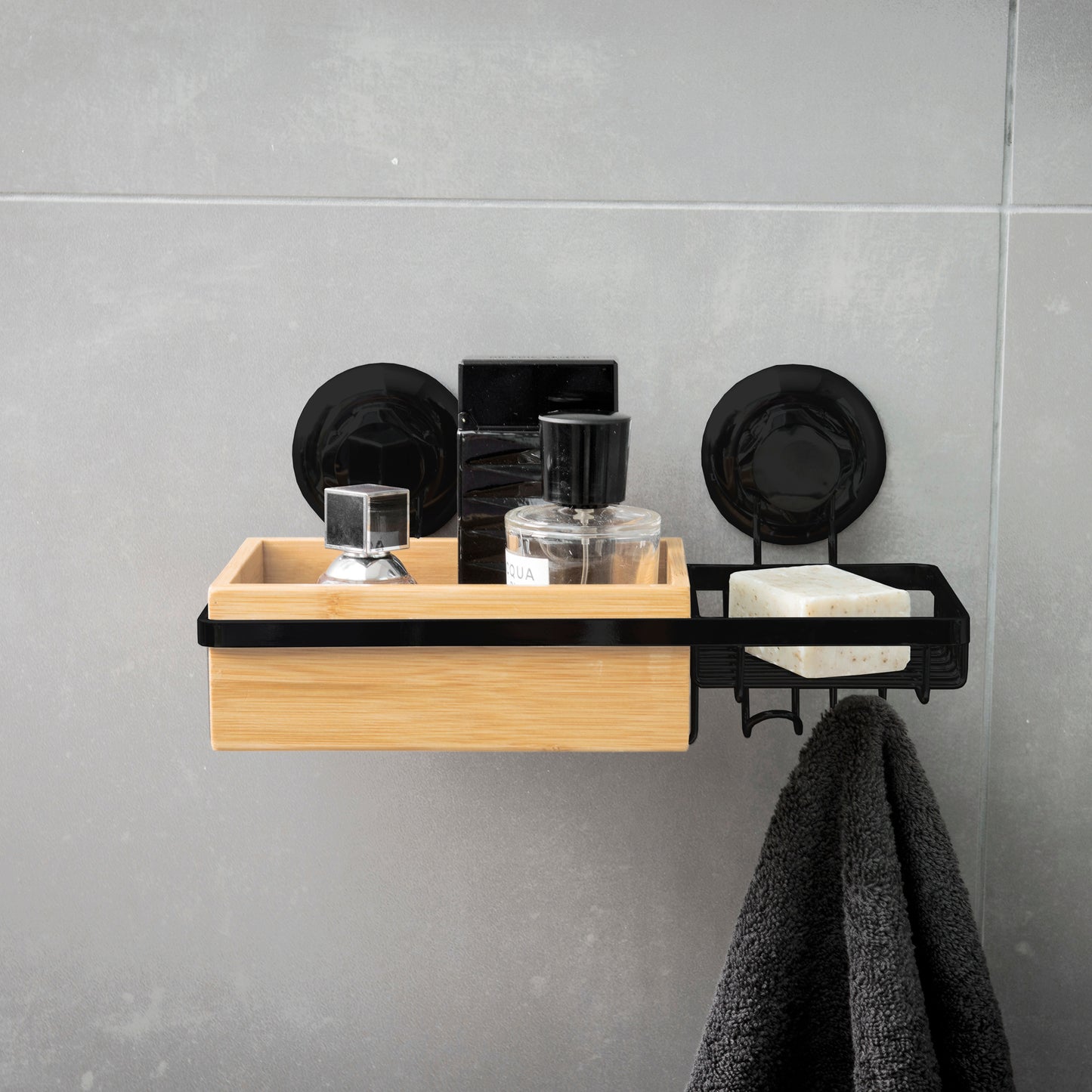 Etagère de douche avec porte savon à ventouses Bestlock Spa noire