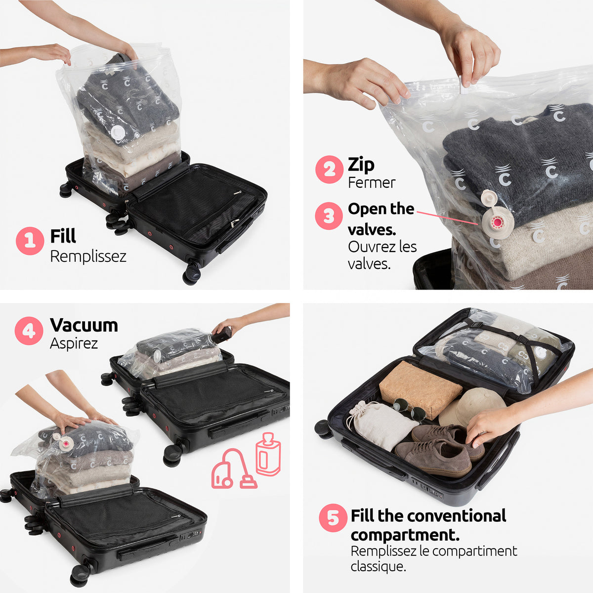 Valise cabine gain de place + pèse valise + pompe manuelle