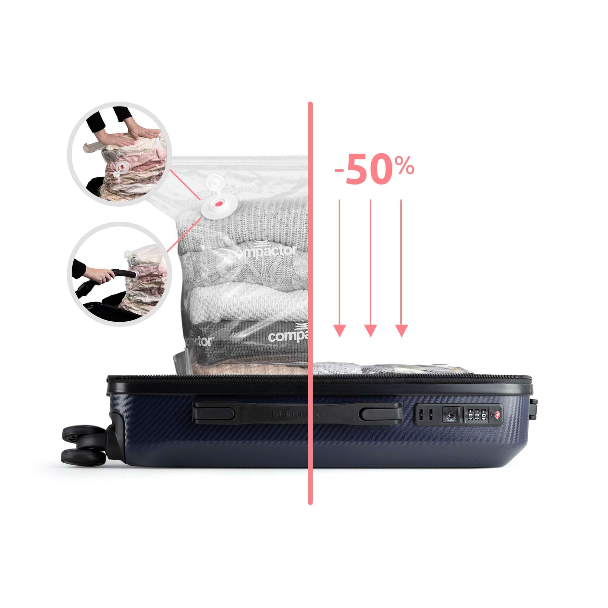 Valise Cabine 20 Pouces Avec Système De Compression Sous Vide - Ryanair 55x40x20 Approuvée - Inclut Pompe Et Sac De Compression - 11
