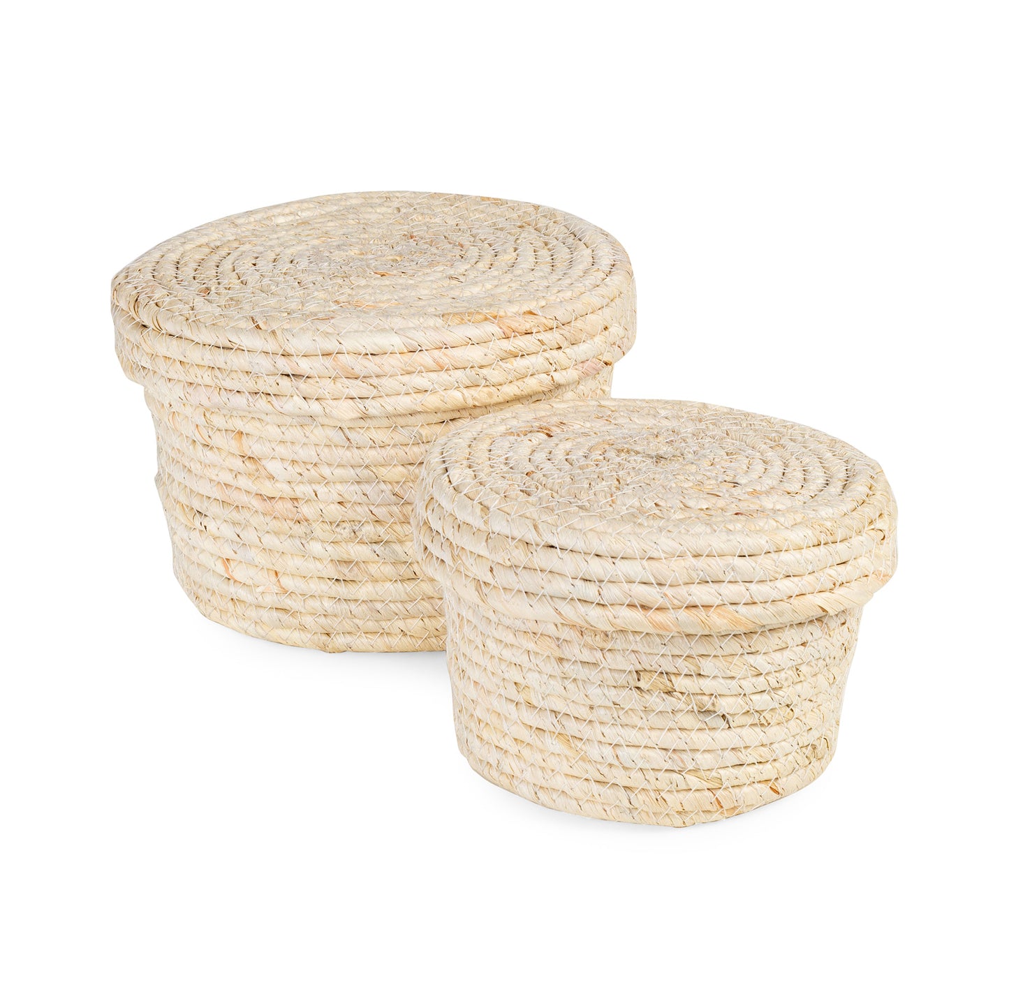 Lot de 2 paniers de rangement en maïs avec couvercles Nata naturels