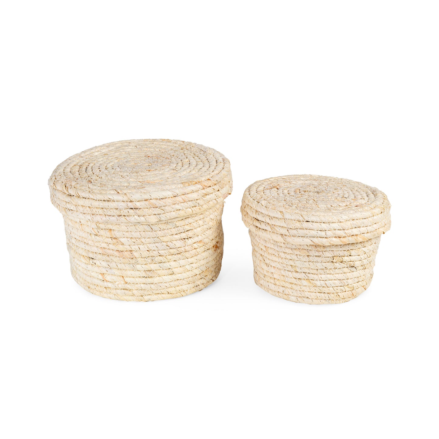 Lot de 2 paniers de rangement en maïs avec couvercles Nata naturels