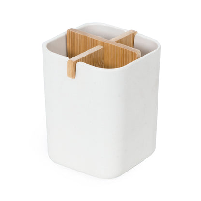 Caja de almacenamiento compartimentada de bambú y fibra de bambú blanca Ecologik