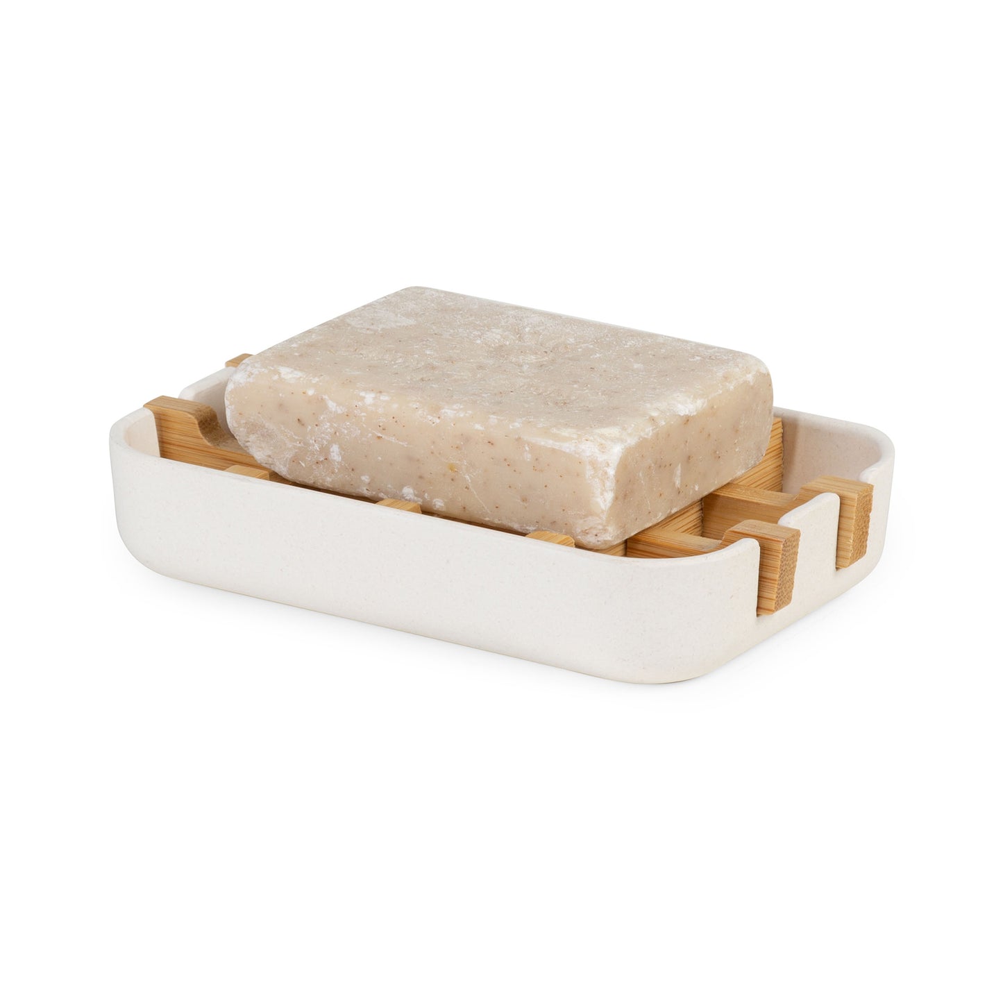 Porte savon en fibre de bambou Ecologik blanc et naturel