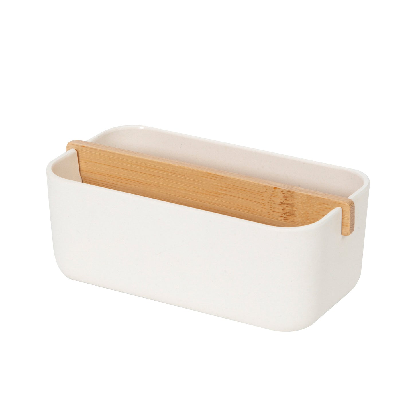 Caja de almacenaje de 2 compartimentos en fibra de bambú Ecologik blanca y natural