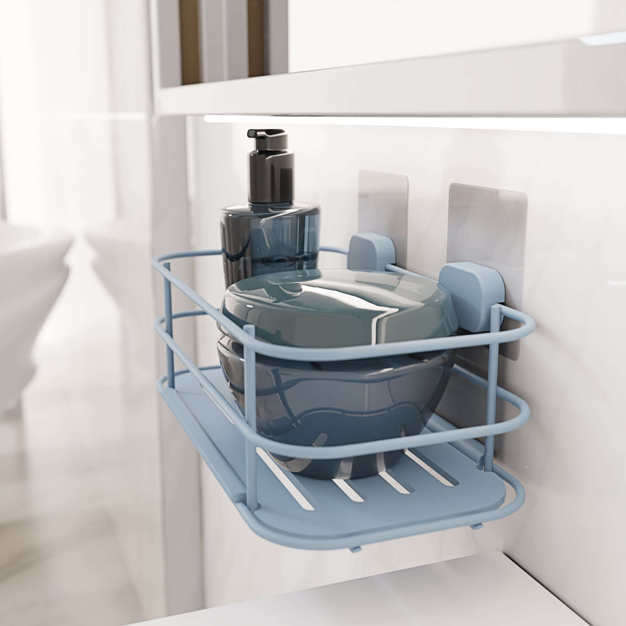 Estantería de pared autoadhesiva de alta resistencia azul Grenå