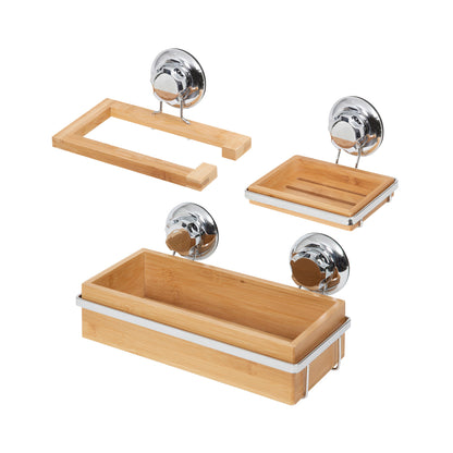 Lot de 3 rangements à ventouses en bambou Bestlock Spa