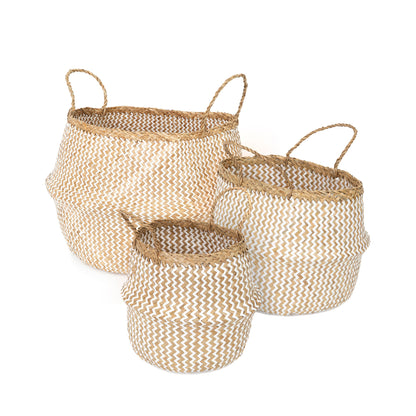 Lot de 3 paniers de rangement Belly naturels et blancs