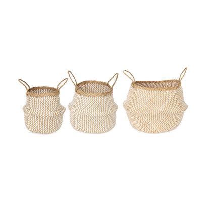 Lot de 3 paniers de rangement Belly naturels et blancs