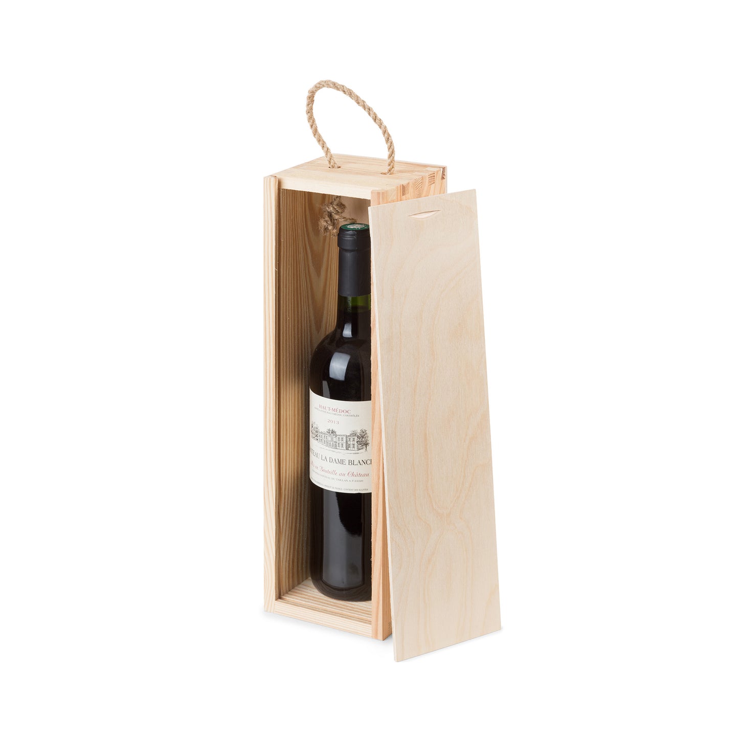 Caja de pino natural para 1 botella de vino Maury