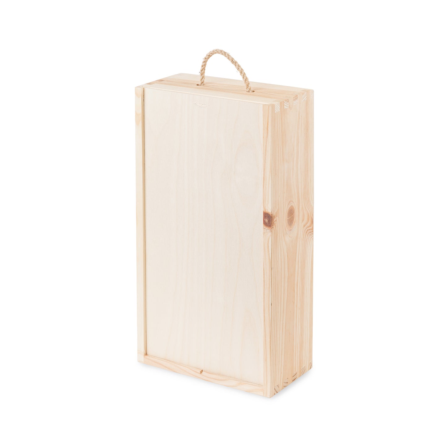 Caja de pino natural para 2 botellas de vino moscatel