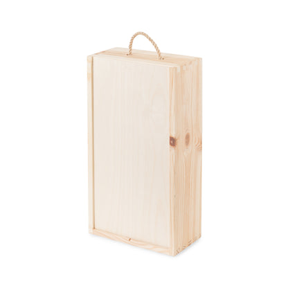 Caja de pino natural para 2 botellas de vino moscatel