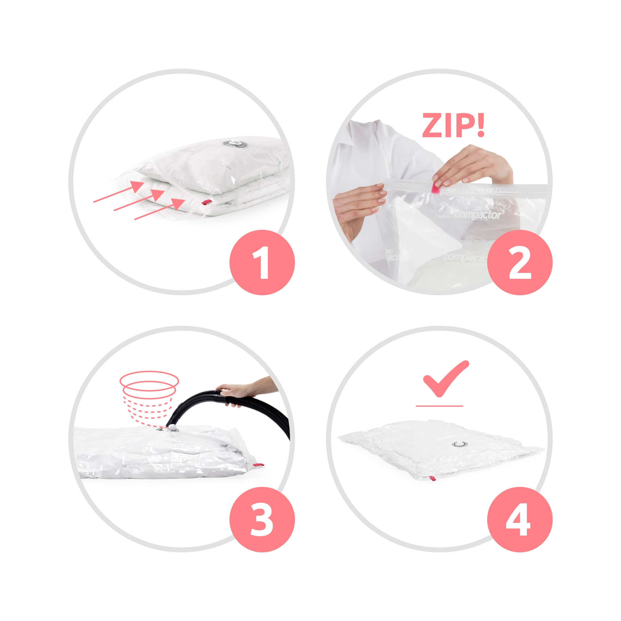 Compactor pack de 24 bolsas de almacenamiento al vacío Aspispace XL transparentes