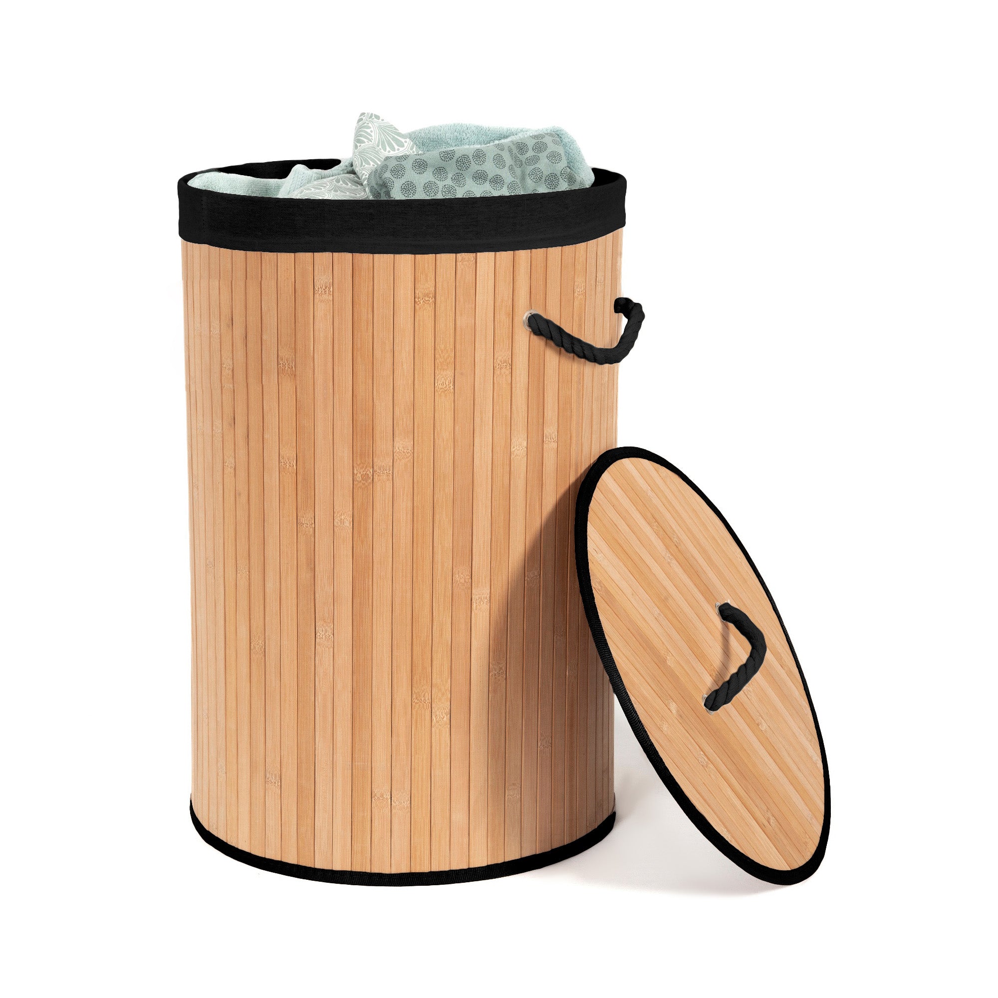 Panier à linge rond en bambou avec couvercle