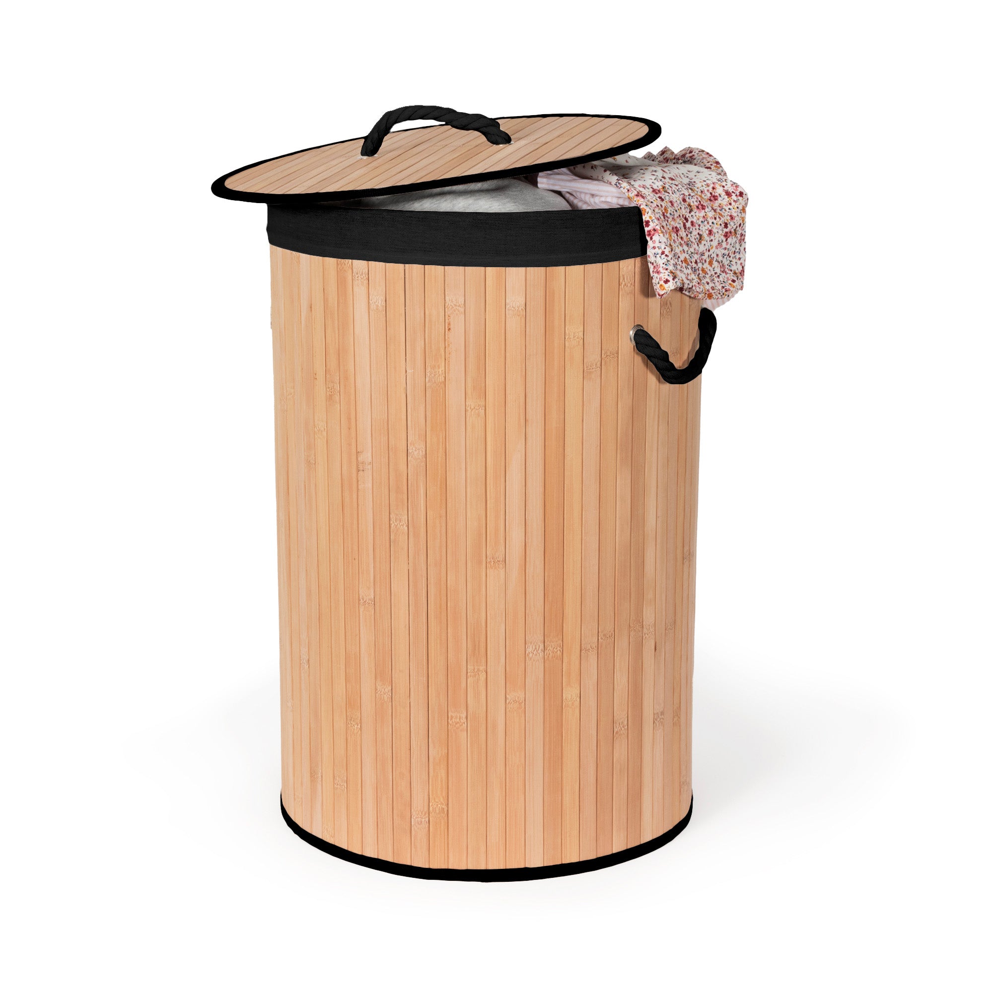 Panier à linge rond en bambou avec couvercle