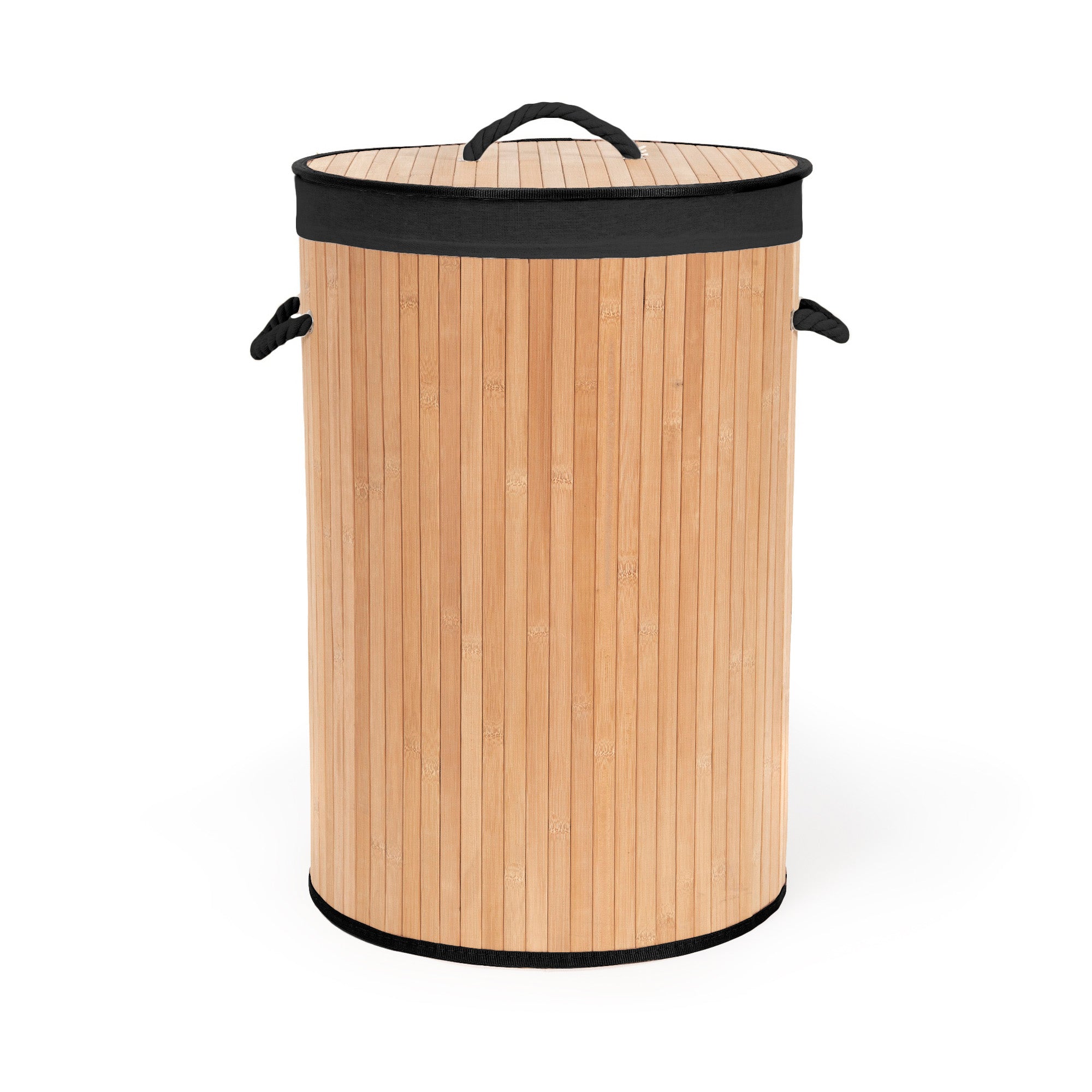 Panier à linge rond en bambou avec couvercle