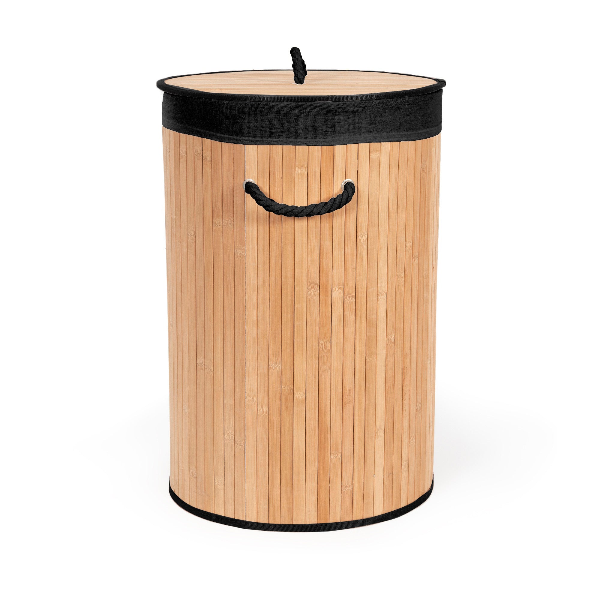 Panier à linge rond en bambou avec couvercle