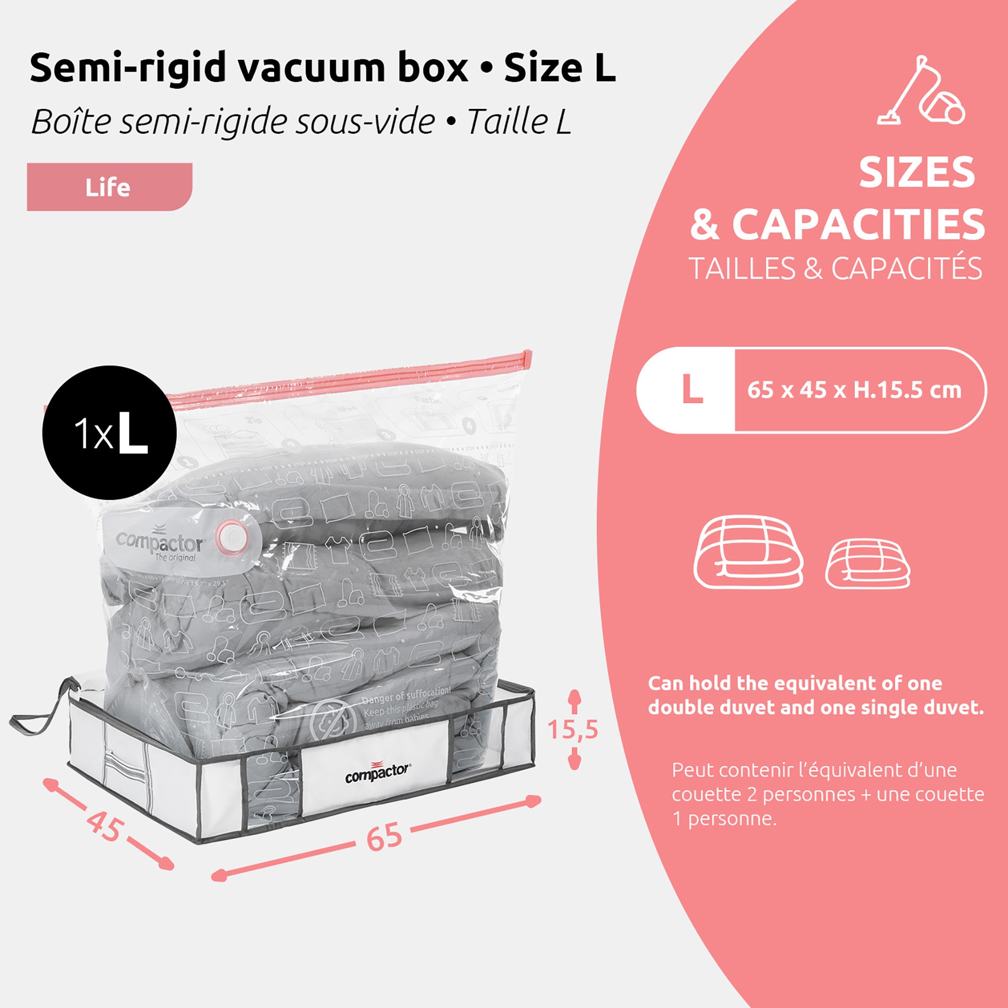 Housse de rangement sous vide L