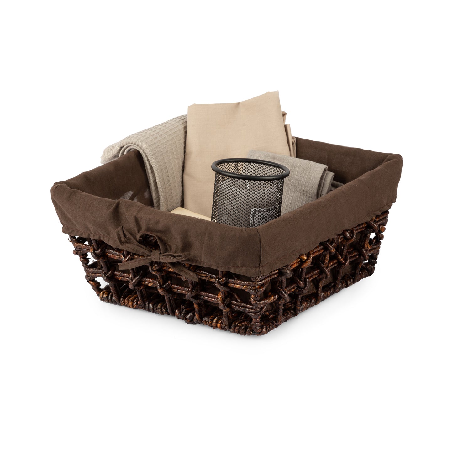 Panier de rangement doublé tissu Cara marron