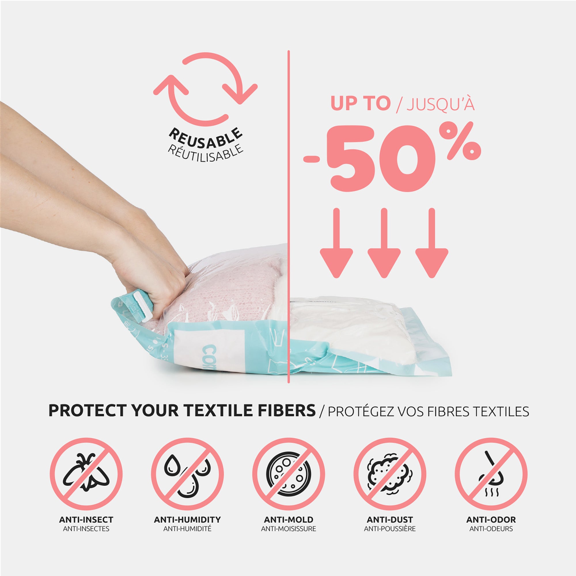 Lot de 2 sacs sous vide de voyage Roll-up