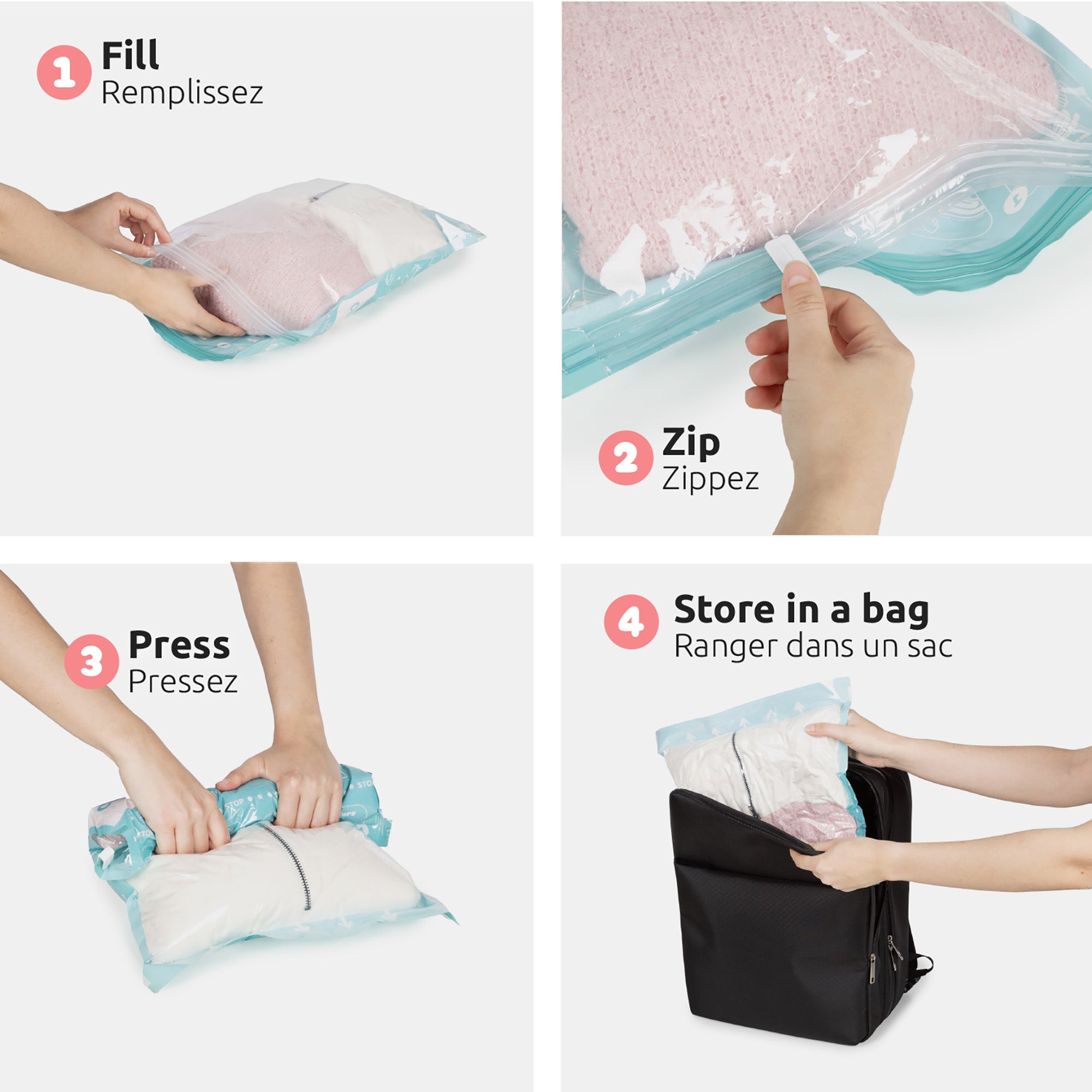 Lot de 2 sacs sous vide de voyage Roll-up