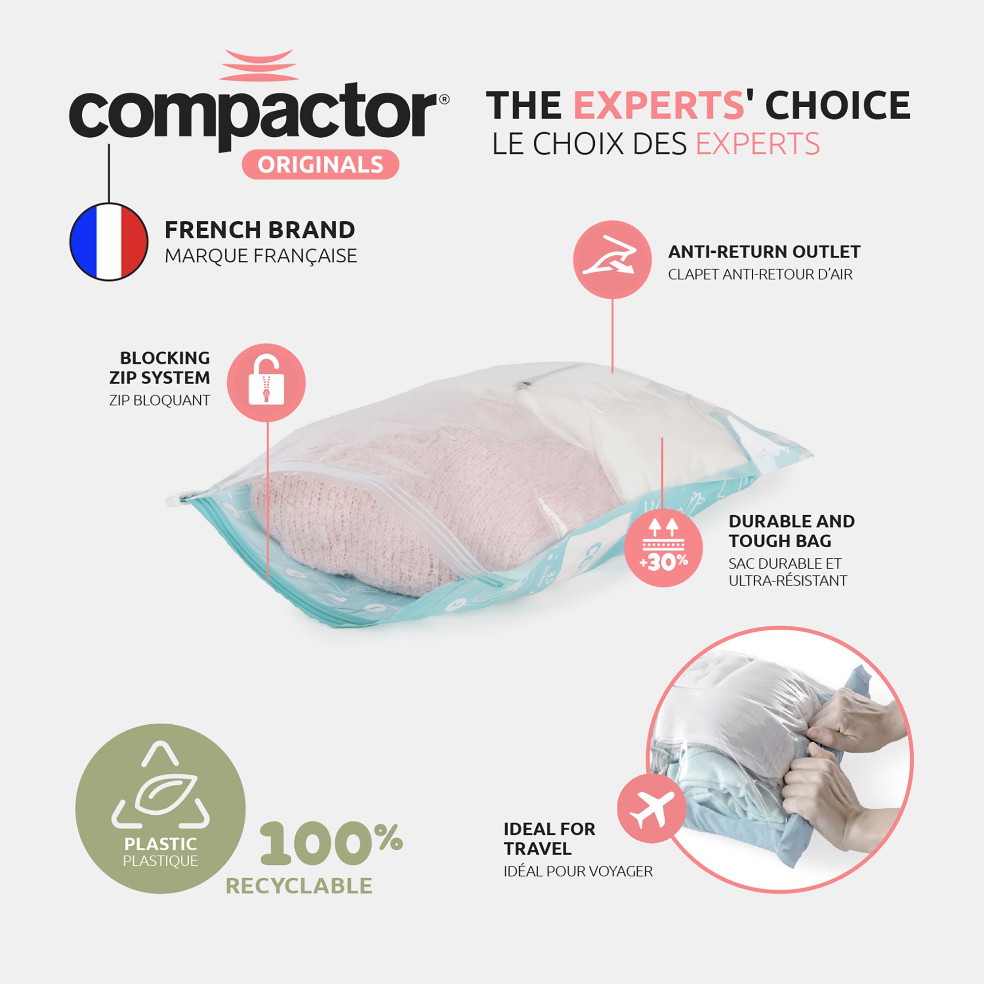 Lot de 2 sacs sous vide de voyage Roll-up