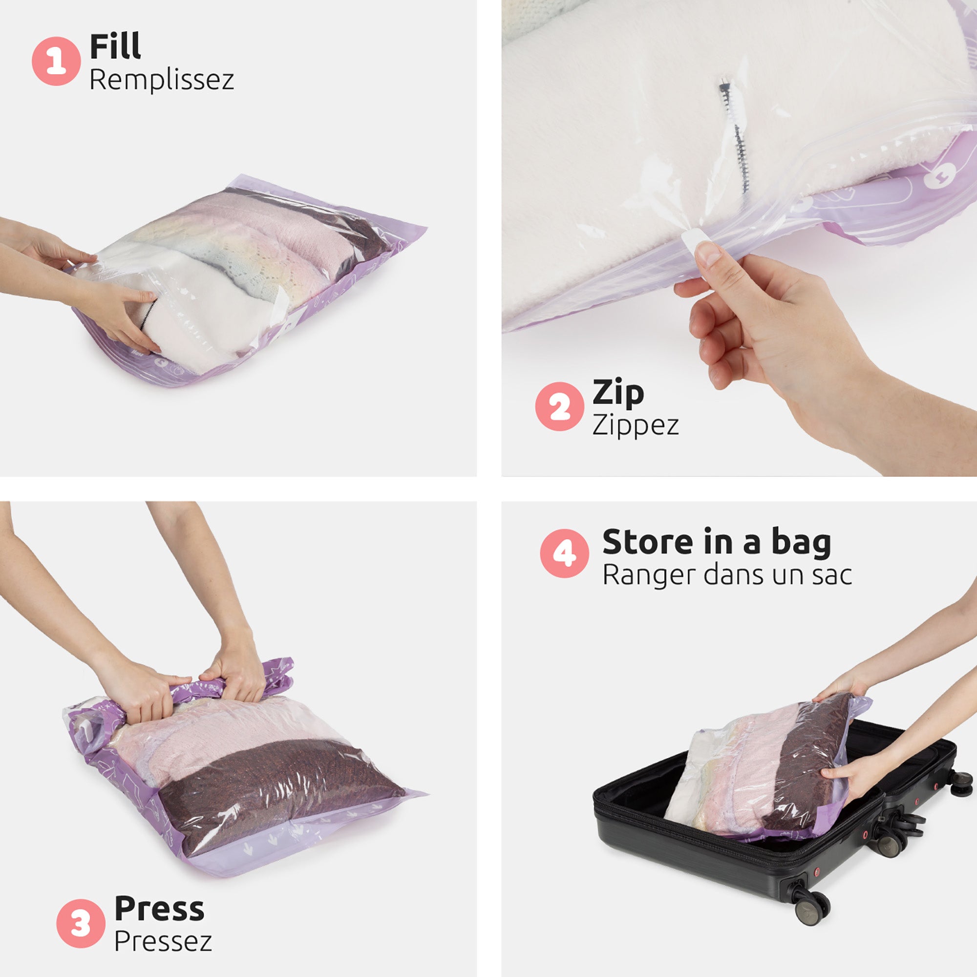 Lot de 2 sacs sous vide de voyage Roll-up