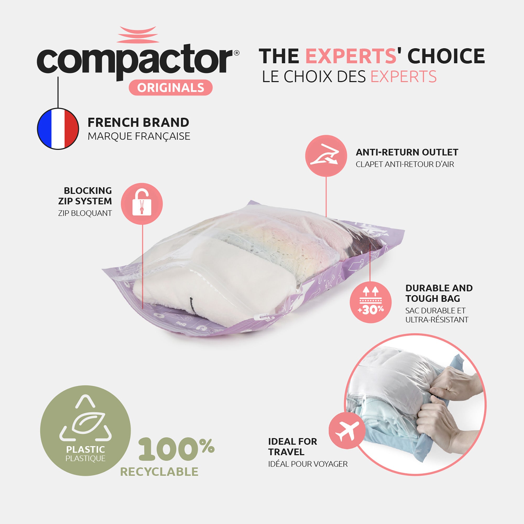 Lot de 2 sacs sous vide de voyage Roll-up