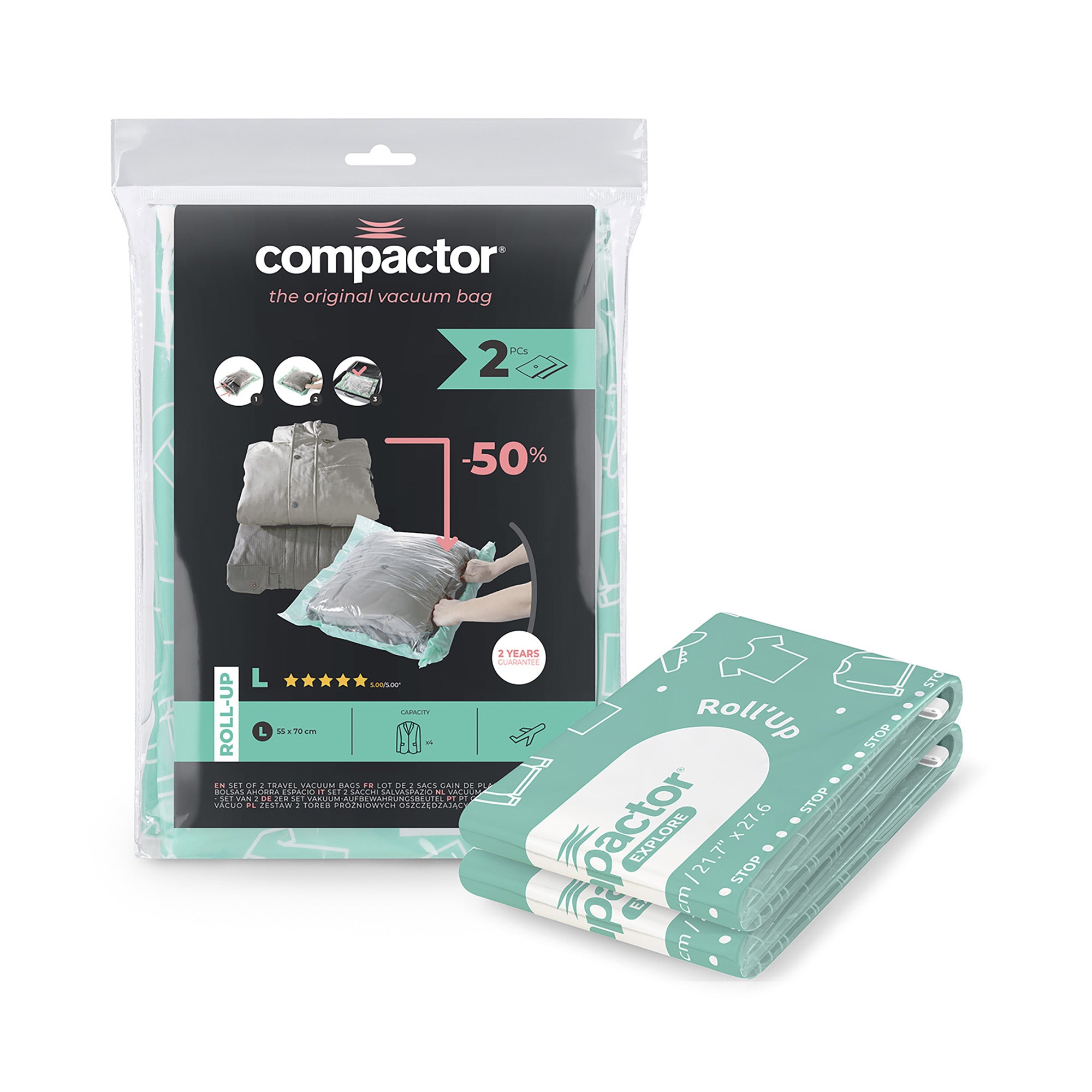 Lot de 2 sacs sous vide de voyage Roll-up