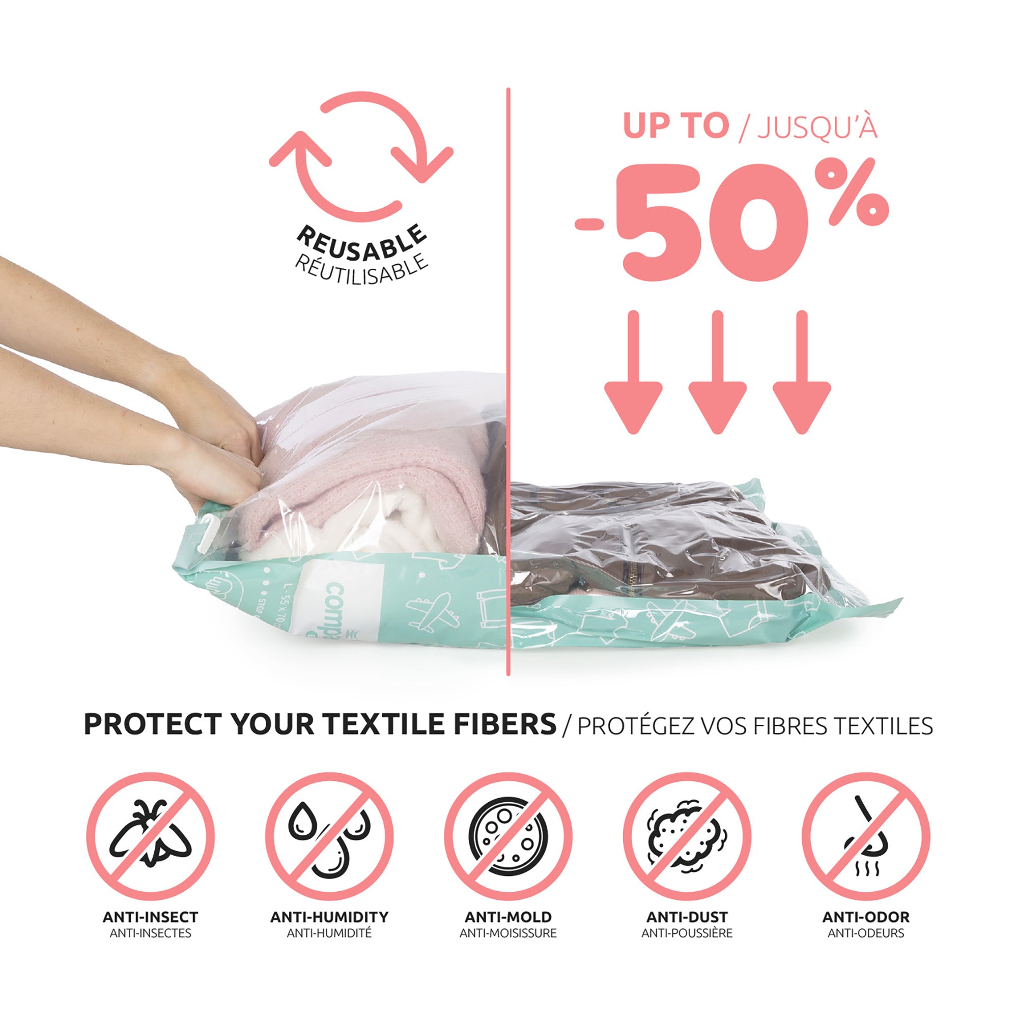 Lot de 2 sacs sous vide de voyage Roll-up