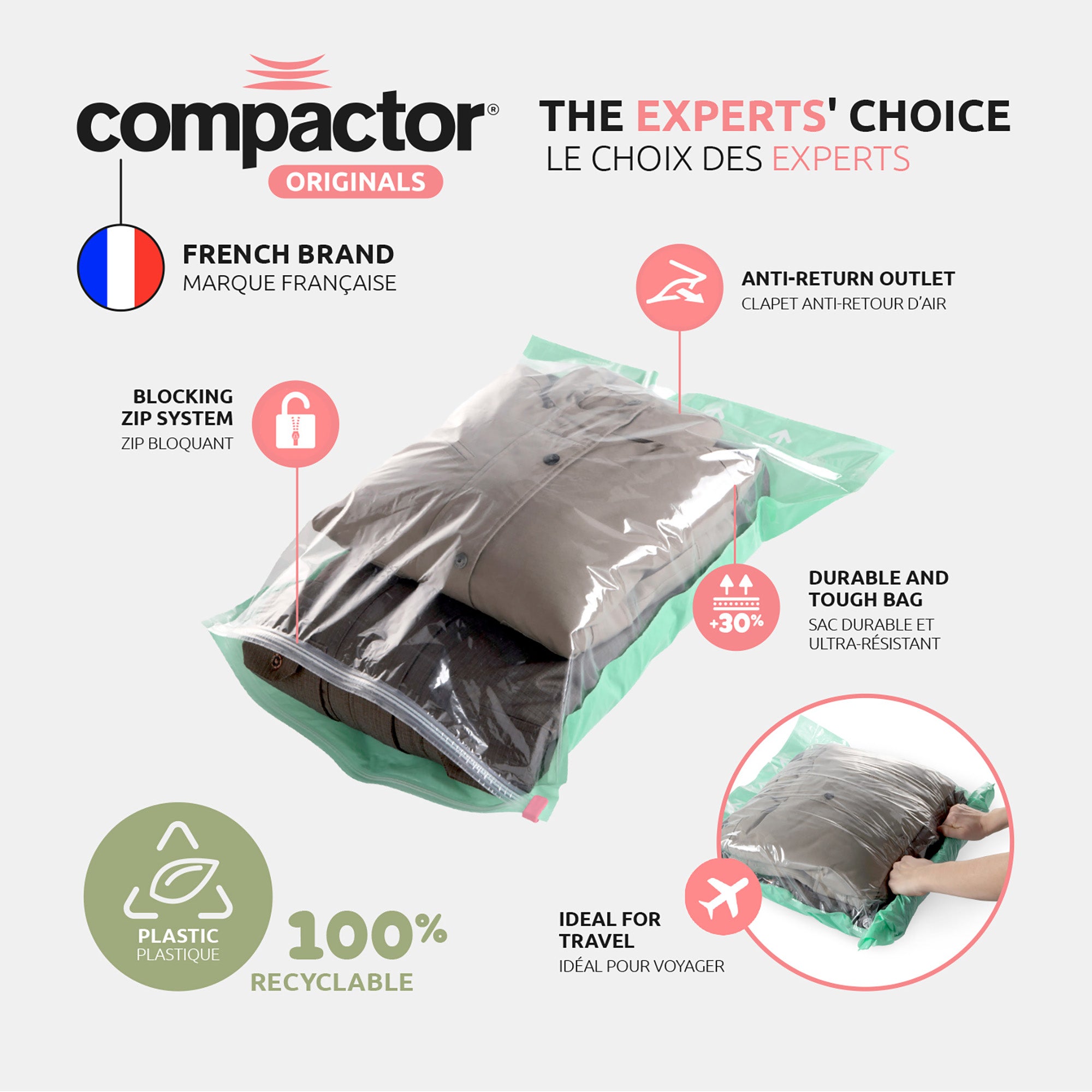 Lot de 2 sacs sous vide de voyage Roll-up