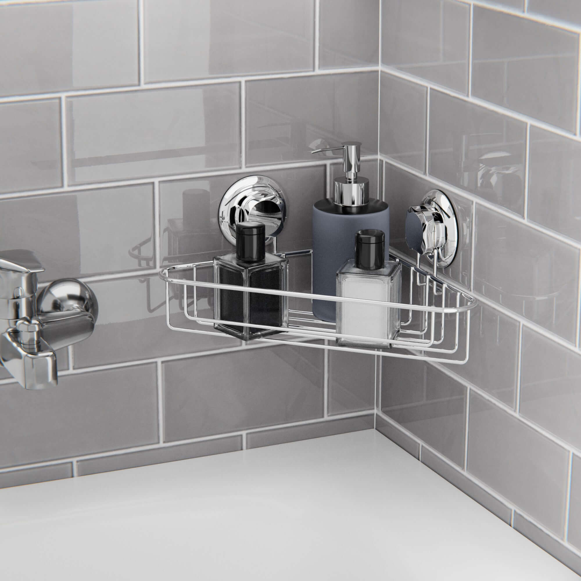 Etagère d'angle à ventouses Bestlock chrome