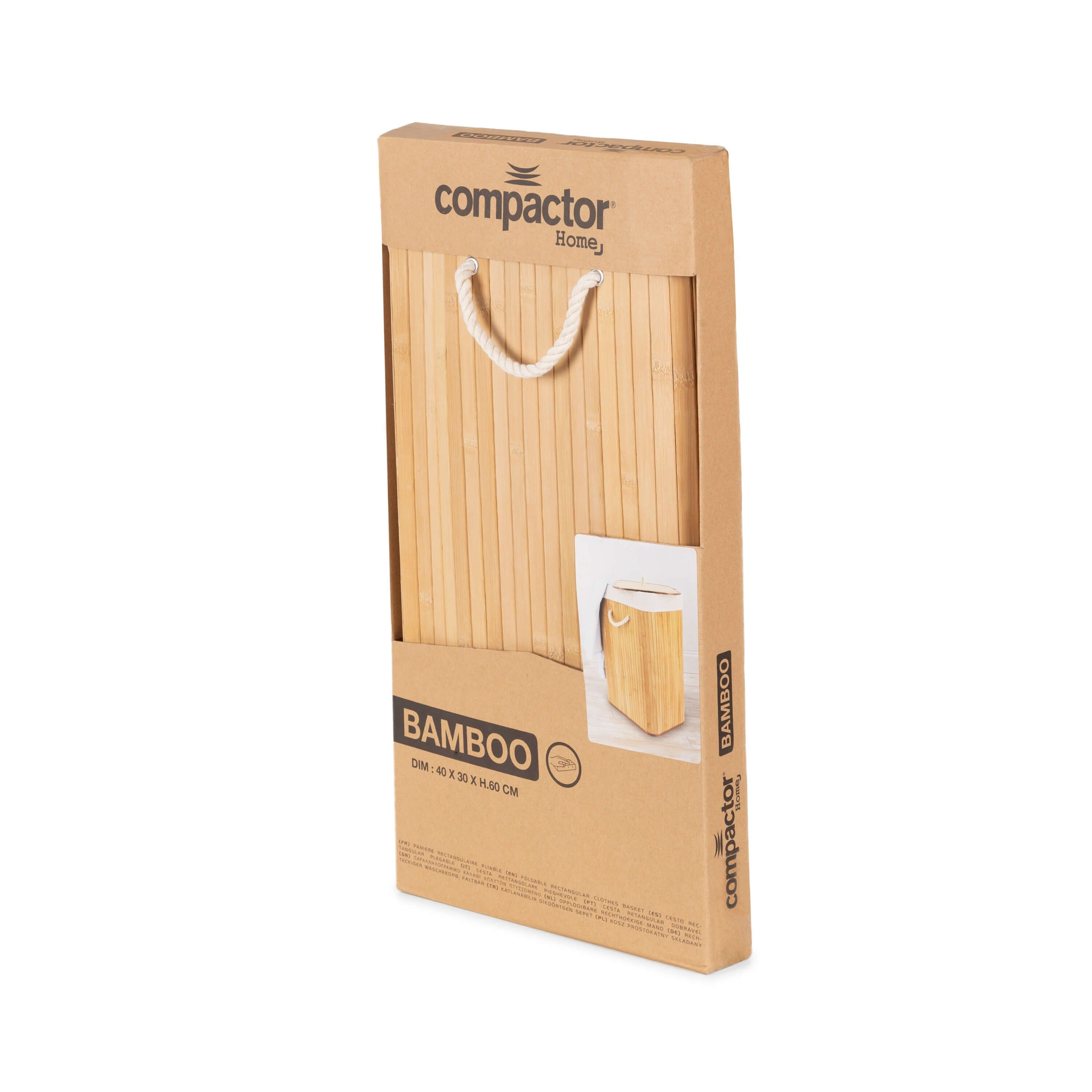 Panier à linge pliable en bambou avec couvercle et poignées