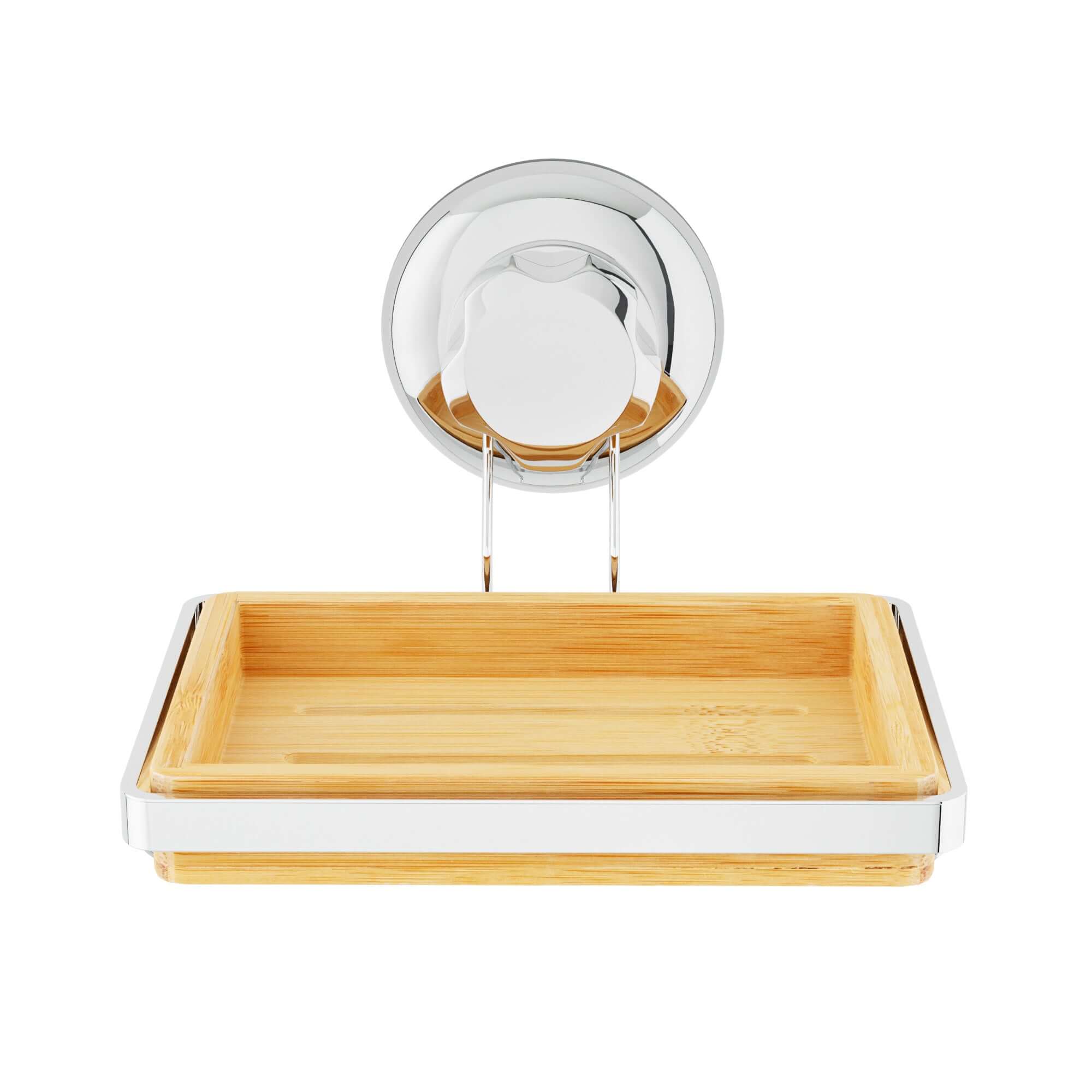 Porte savon mural en bambou à ventouse Bestlock Spa naturel et chrome