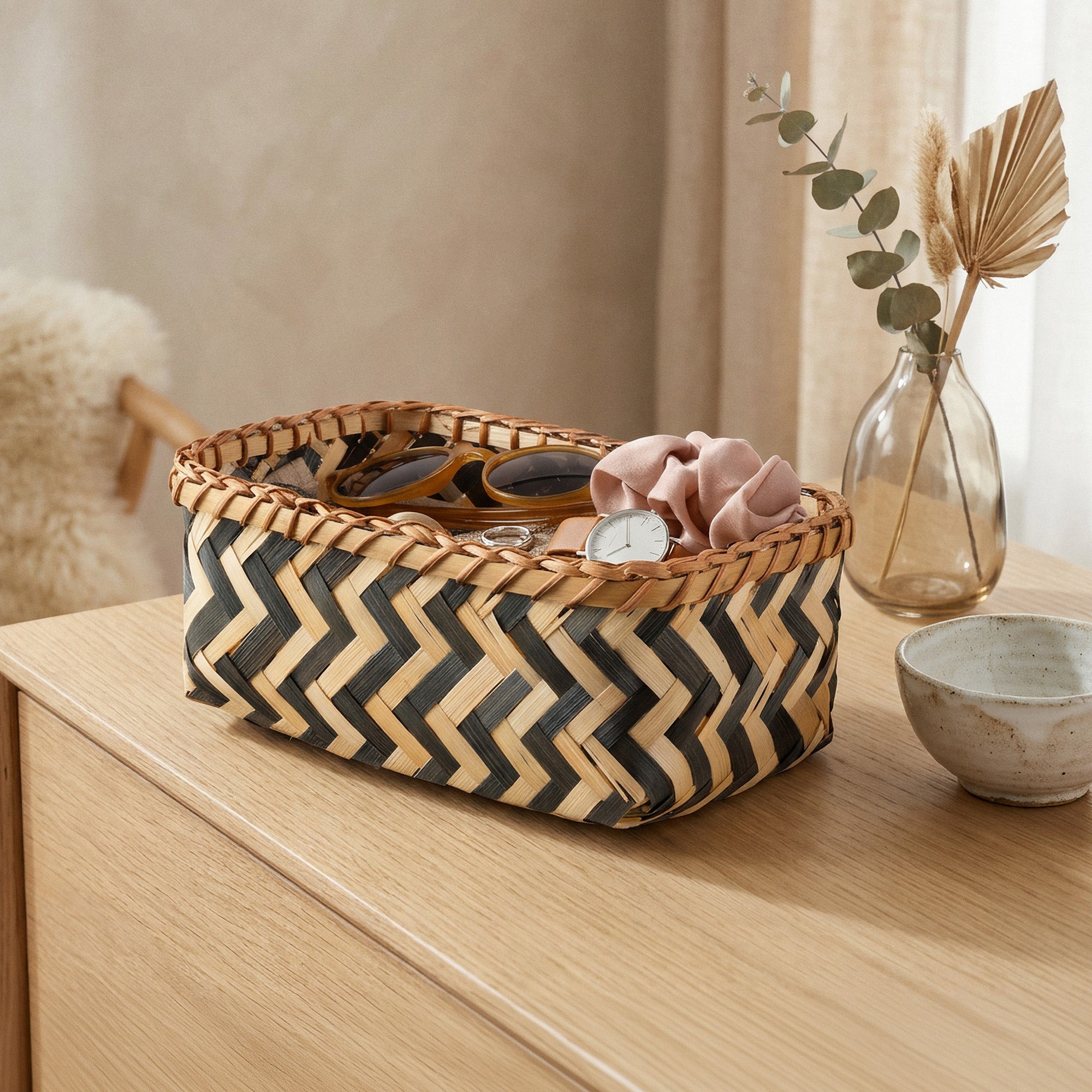 Panier de rangement bambou tressé S